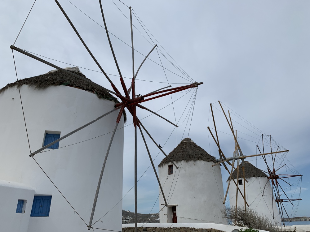 ミコノス島の名物である風車。帆をたたんでいるので回っていないが、その大きさと数に圧巻。